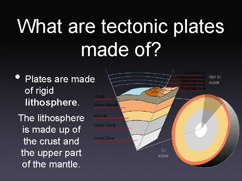 What are tectonic plates made of? • Plates are made of rigid lithosphere. The