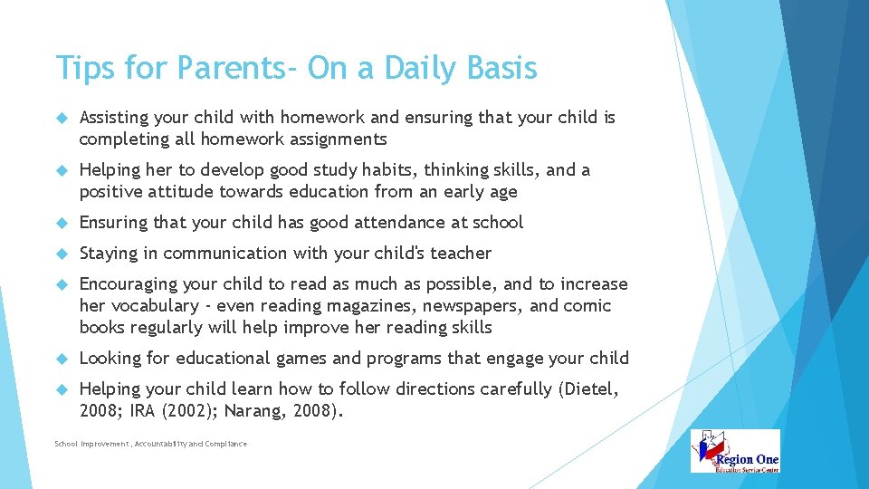 Tips for Parents- On a Daily Basis Assisting your child with homework and ensuring