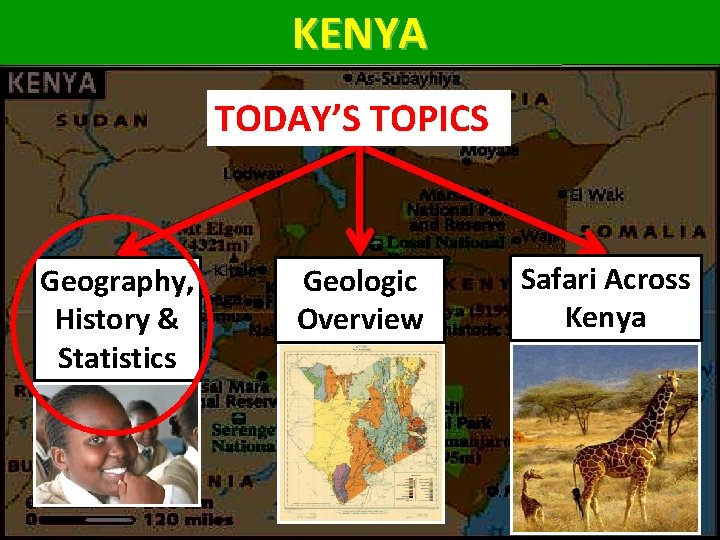 KENYA TODAY’S TOPICS Geography, History & Statistics Geologic Overview Safari Across Kenya 6 