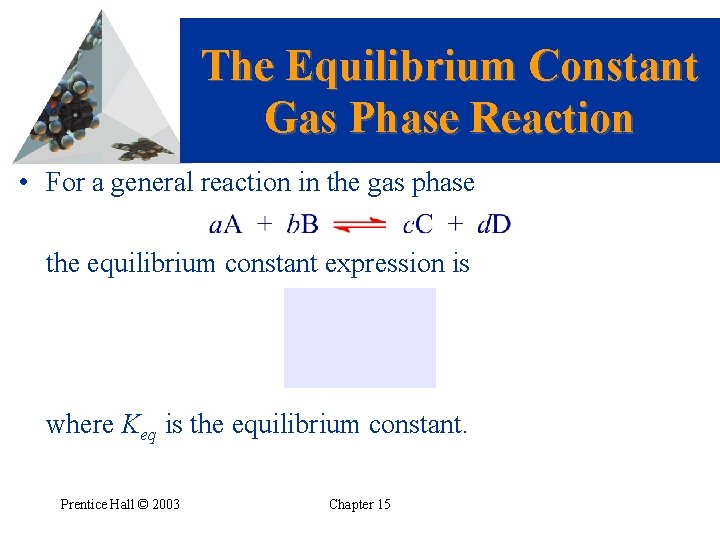 The Equilibrium Constant Gas Phase Reaction • For a general reaction in the gas