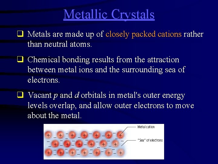 Metallic Crystals q Metals are made up of closely packed cations rather than neutral