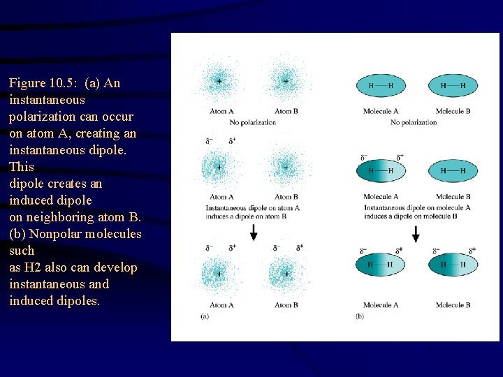 Figure 10. 5: (a) An instantaneous polarization can occur on atom A, creating an