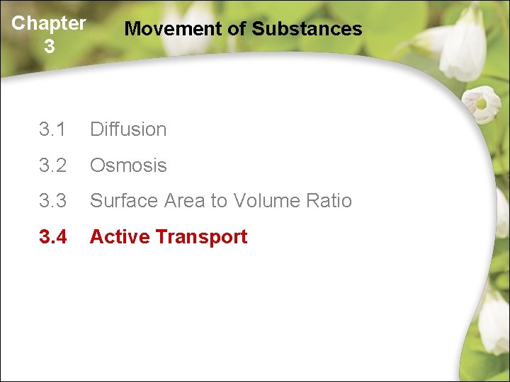 Chapter 3 Movement of Substances 3. 1 Diffusion 3. 2 Osmosis 3. 3 Surface Chapter 3 Movement of Substances 3. 1 Diffusion 3. 2 Osmosis 3. 3 Surface
