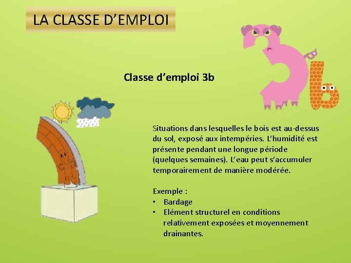 LA CLASSE D’EMPLOI Classe d’emploi 3 b Situations dans lesquelles le bois est au-dessus