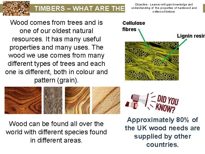 Objective - Learner will gain knowledge and understanding of the properties of hardwood and