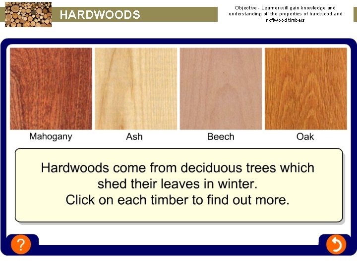 HARDWOODS Objective - Learner will gain knowledge and understanding of the properties of hardwood