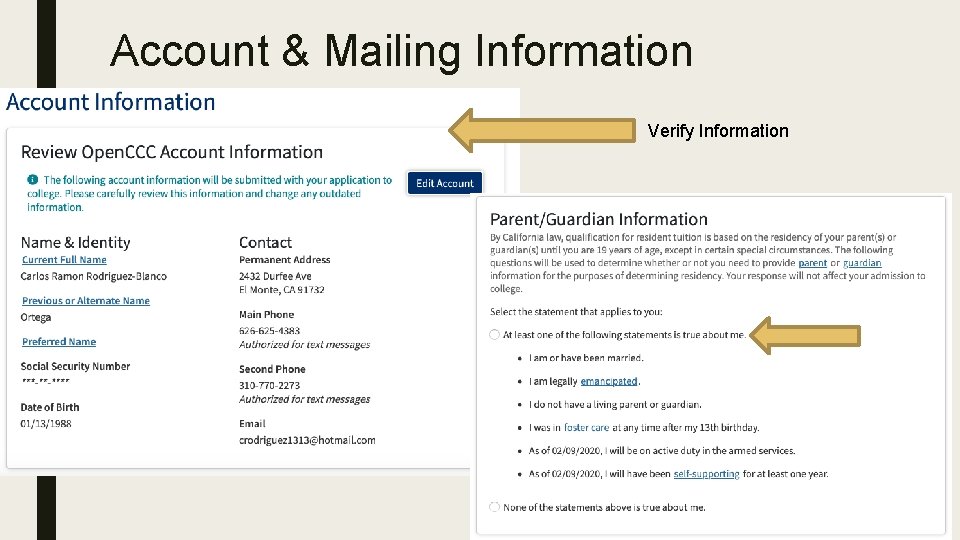 Account & Mailing Information Verify Information 
