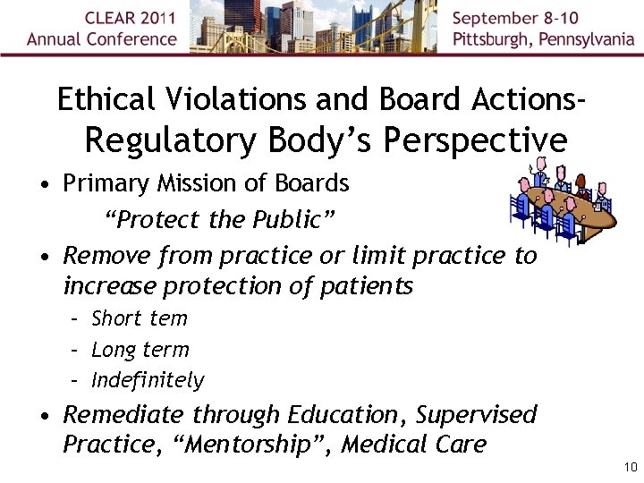 Ethical Violations and Board Actions- Regulatory Body’s Perspective • Primary Mission of Boards “Protect