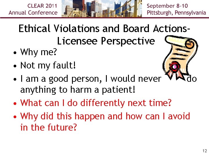 Ethical Violations and Board Actions. Licensee Perspective • Why me? • Not my fault!