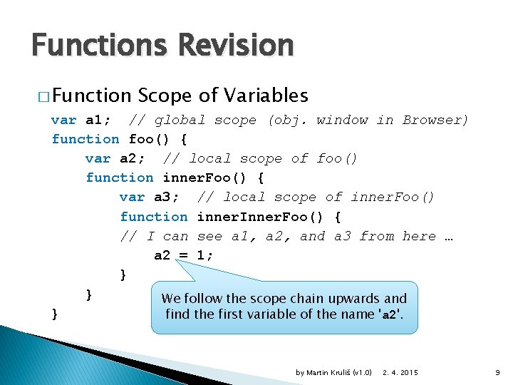 Functions Revision � Function Scope of Variables var a 1; // global scope (obj.