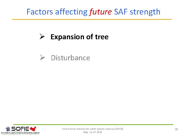 Factors affecting future SAF strength Ø Expansion of tree Ø Disturbance Sino-French institute for