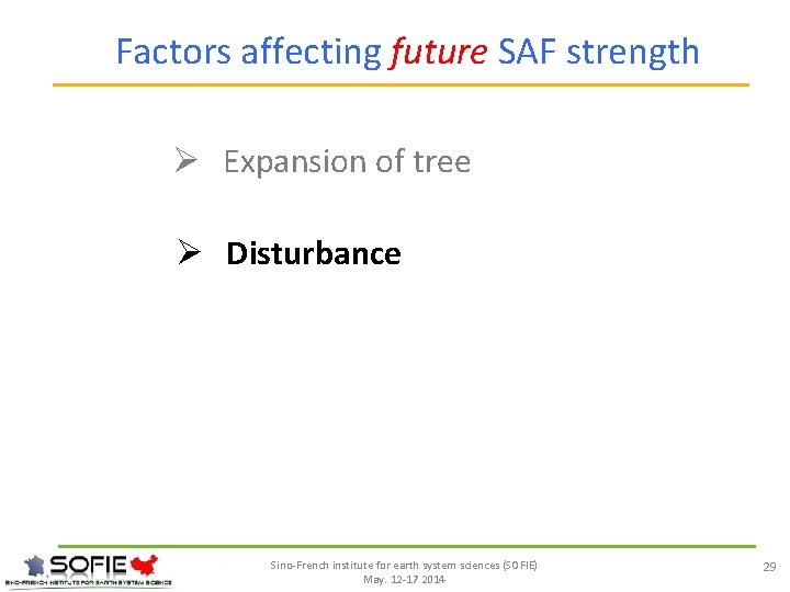 Factors affecting future SAF strength Ø Expansion of tree Ø Disturbance Sino-French institute for