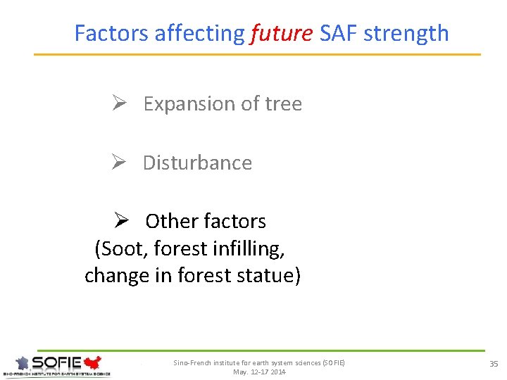 Factors affecting future SAF strength Ø Expansion of tree Ø Disturbance Ø Other factors