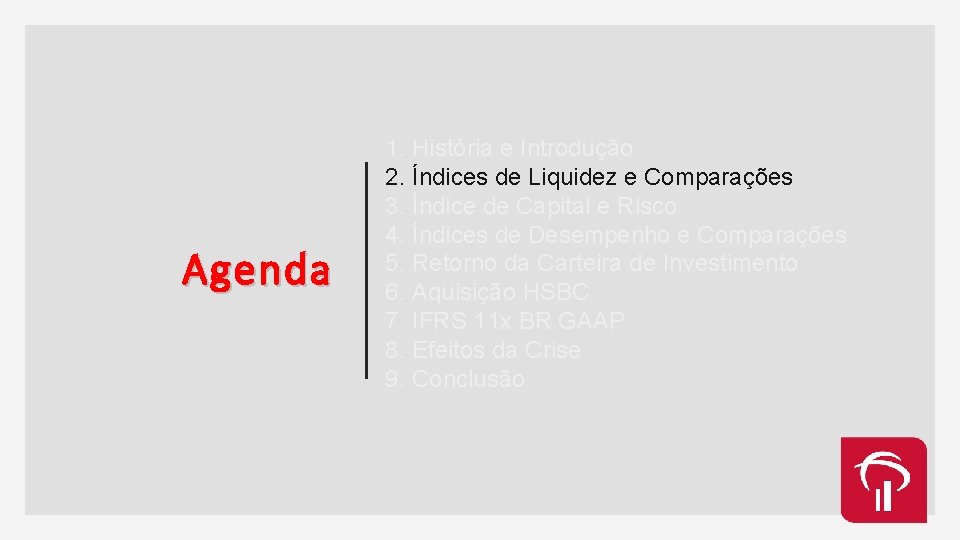 Agenda 1. História e Introdução 2. Índices de Liquidez e Comparações 3. Índice de