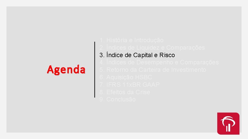 Agenda 1. História e Introdução 2. Índices de Liquidez e Comparações 3. Índice de