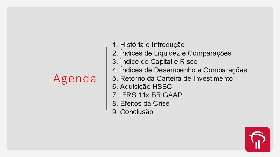 Agenda 1. História e Introdução 2. Índices de Liquidez e Comparações 3. Índice de