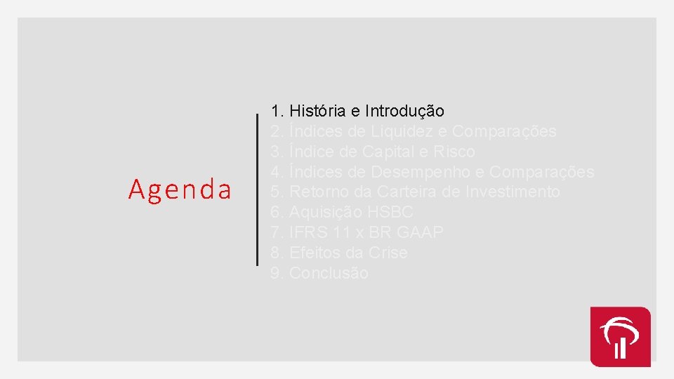 Agenda 1. História e Introdução 2. Índices de Liquidez e Comparações 3. Índice de