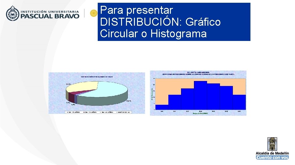 Para presentar DISTRIBUCIÓN: Gráfico Circular o Histograma 