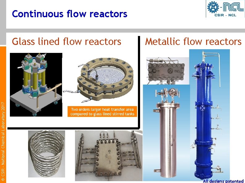 Continuous flow reactors CSIR - National Chemical Laboratory 2017 Glass lined flow reactors Metallic