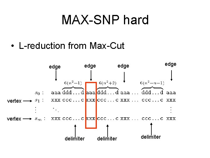 MAX-SNP hard • L-reduction from Max-Cut edge vertex delimiter 