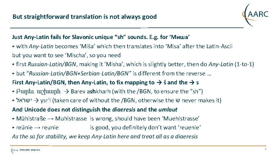 But straightforward translation is not always good Just Any-Latin fails for Slavonic unique “sh”