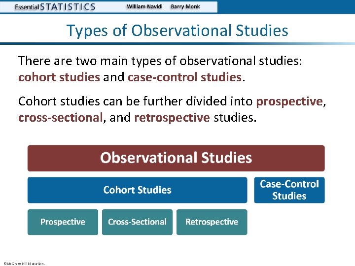 Types of Observational Studies There are two main types of observational studies: cohort studies