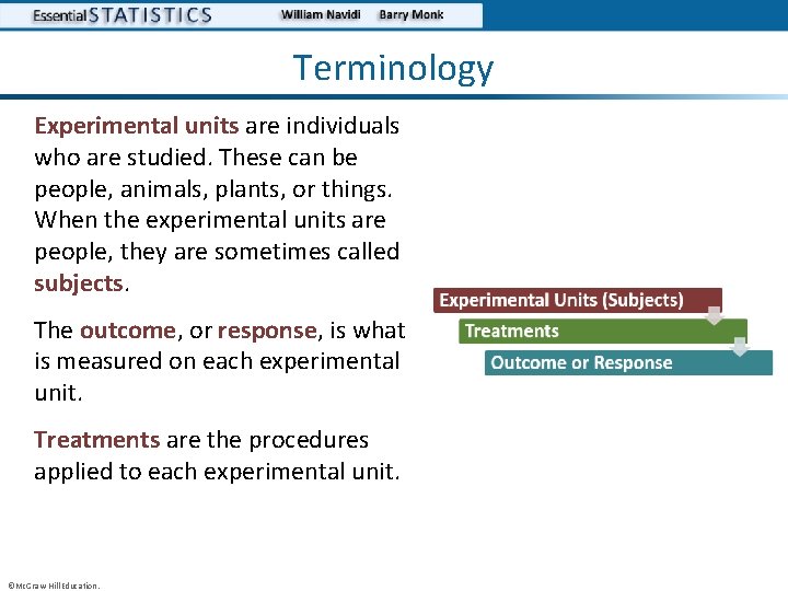 Terminology Experimental units are individuals who are studied. These can be people, animals, plants,