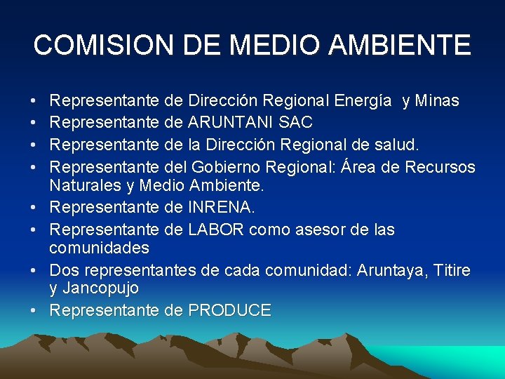 COMISION DE MEDIO AMBIENTE • • Representante de Dirección Regional Energía y Minas Representante