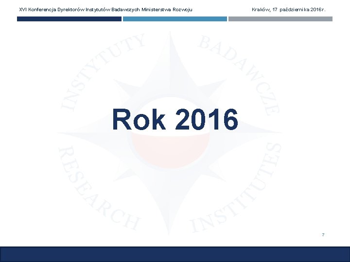 XVI Konferencja Dyrektorów Instytutów Badawczych Ministerstwa Rozwoju Kraków, 17 października 2016 r. Rok 2016