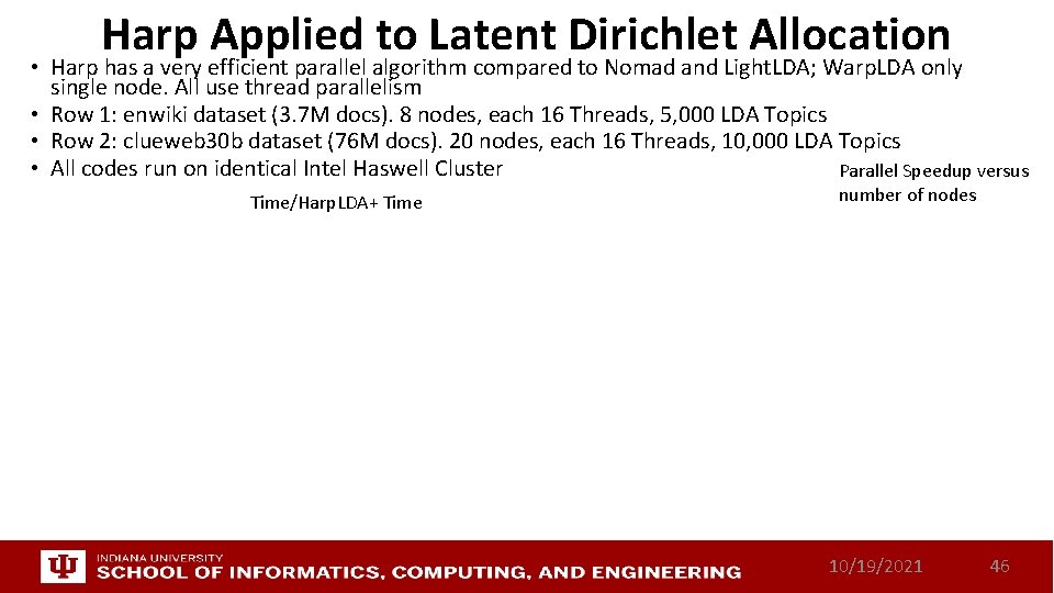 Harp Applied to Latent Dirichlet Allocation • Harp has a very efficient parallel algorithm