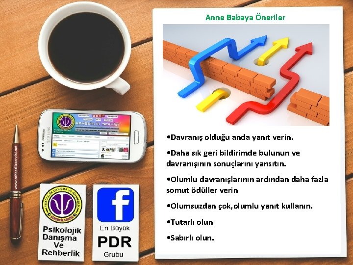 Anne Babaya Öneriler • Davranış olduğu anda yanıt verin. • Daha sık geri bildirimde