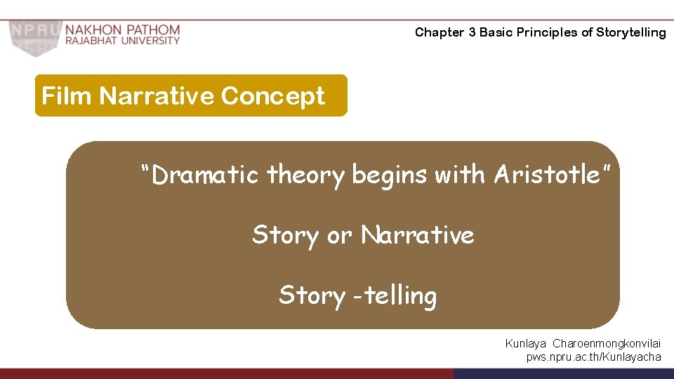 Chapter 3 Basic Principles of Storytelling Film Narrative Concept “Dramatic theory begins with Aristotle” Chapter 3 Basic Principles of Storytelling Film Narrative Concept “Dramatic theory begins with Aristotle”