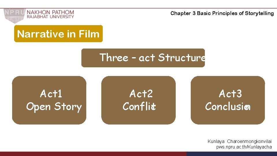 Chapter 3 Basic Principles of Storytelling Narrative in Film Three – act Structure Act Chapter 3 Basic Principles of Storytelling Narrative in Film Three – act Structure Act