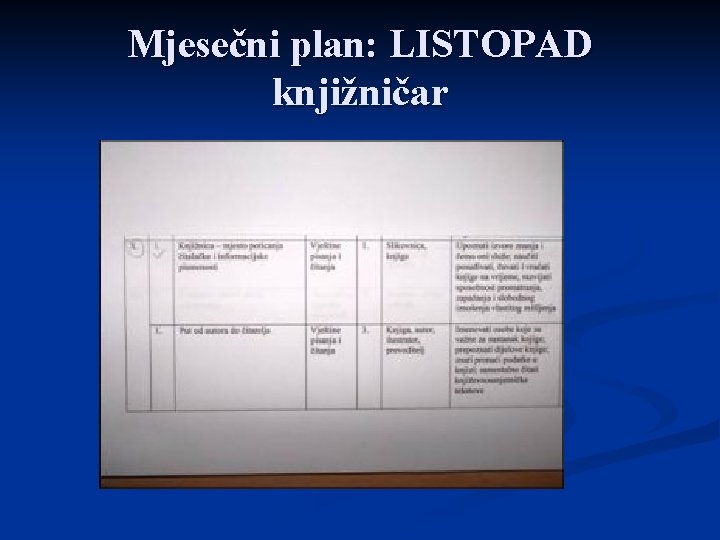 Mjesečni plan: LISTOPAD knjižničar 