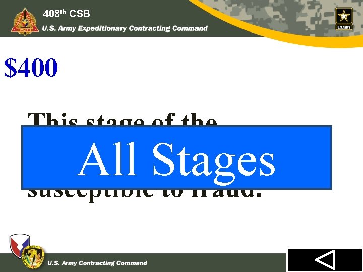 408 th CSB $400 This stage of the Contracting process is susceptible to fraud.