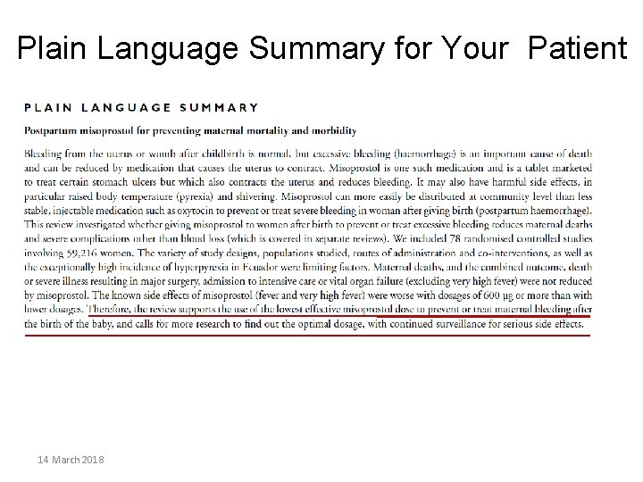 Plain Language Summary for Your Patient 14 March 2018 