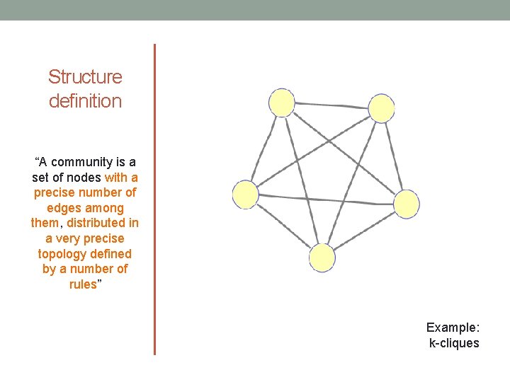 Structure definition “A community is a set of nodes with a precise number of