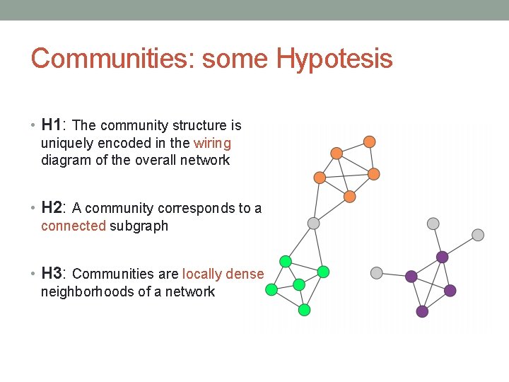 Communities: some Hypotesis • H 1: The community structure is uniquely encoded in the