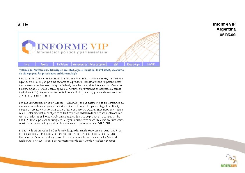 SITE Informe VIP Argentina 02/06/09 