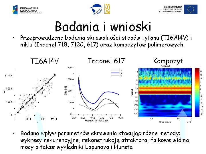 Badania i wnioski • Przeprowadzono badania skrawalności stopów tytanu (TI 6 Al 4 V)