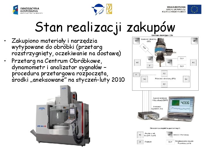 Stan realizacji zakupów • Zakupiono materiały i narzędzia wytypowane do obróbki (przetarg rozstrzygnięty, oczekiwanie