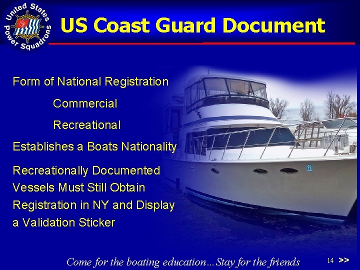 US Coast Guard Document Form of National Registration Commercial Recreational Establishes a Boats Nationality
