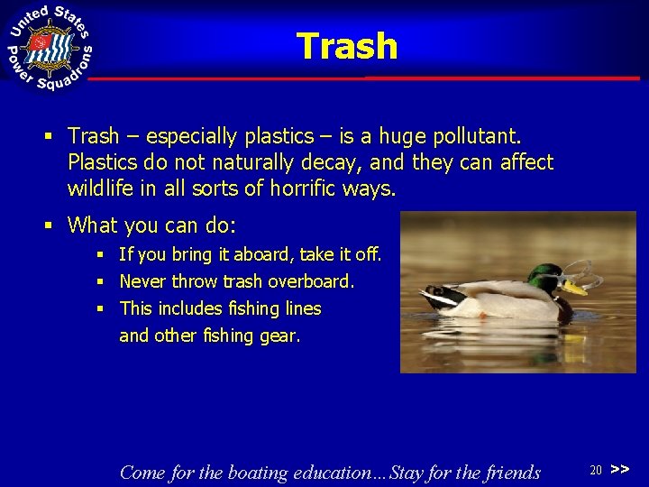 Trash § Trash – especially plastics – is a huge pollutant. Plastics do not