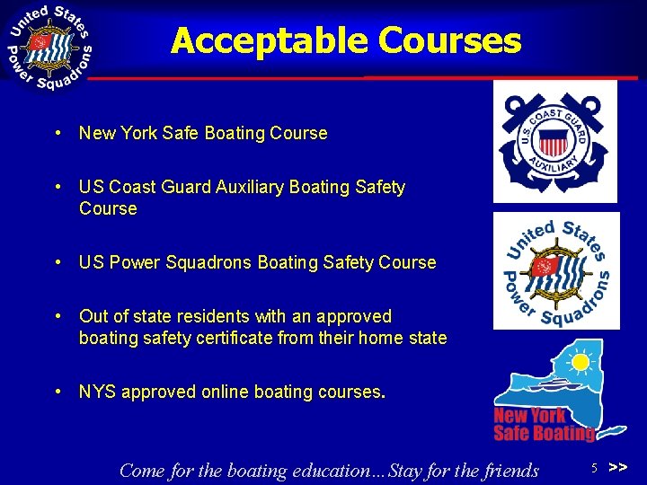 Acceptable Courses • New York Safe Boating Course • US Coast Guard Auxiliary Boating