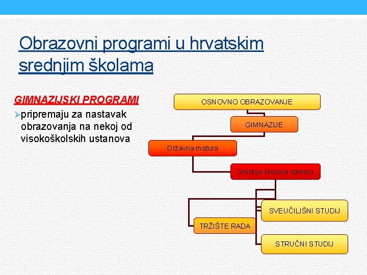 Obrazovni programi u hrvatskim srednjim školama GIMNAZIJSKI PROGRAMI Øpripremaju za nastavak obrazovanja na nekoj
