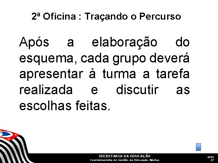 2ª Oficina : Traçando o Percurso Após a elaboração do esquema, cada grupo deverá