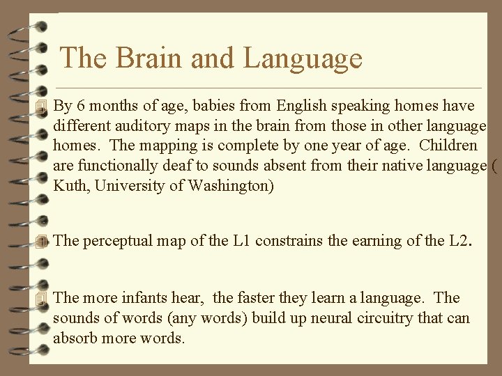 The Brain and Language 4 By 6 months of age, babies from English speaking