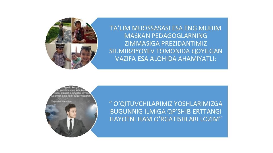 TA’LIM MUOSSASASI ESA ENG MUHIM MASKAN PEDAGOGLARNING ZIMMASIGA PREZIDANTIMIZ SH. MIRZIYOYEV TOMONIDA QOYILGAN VAZIFA