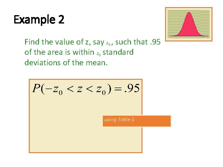 Example 2 Find the value of z, say z 0 , such that. 95 Example 2 Find the value of z, say z 0 , such that. 95