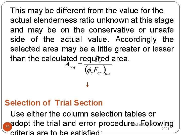 This may be different from the value for the actual slenderness ratio unknown at